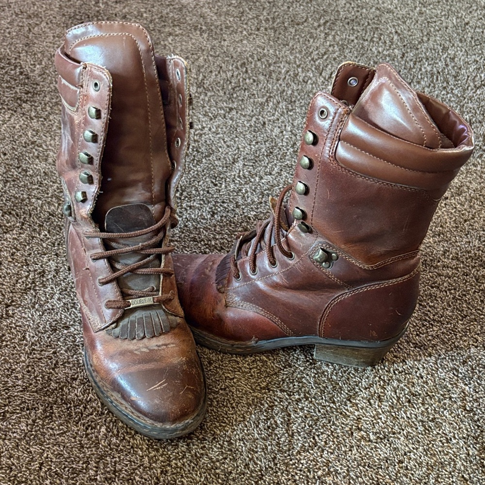 Double H Lace Up Women's Brown Leather Boots